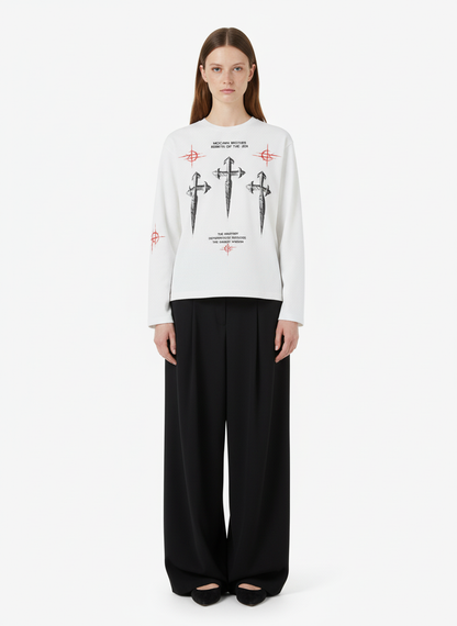 Letter Print Waffle Cross Long-Sleeved T-Shirt