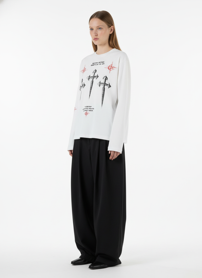 Letter Print Waffle Cross Long-Sleeved T-Shirt