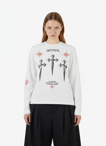 Letter Print Waffle Cross Long-Sleeved T-Shirt
