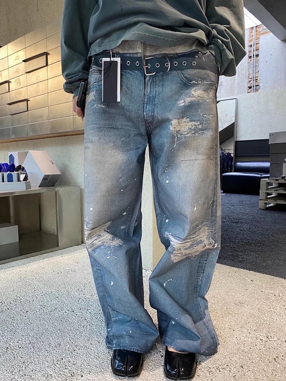 Washed Street Printed Destroyed Jeans
