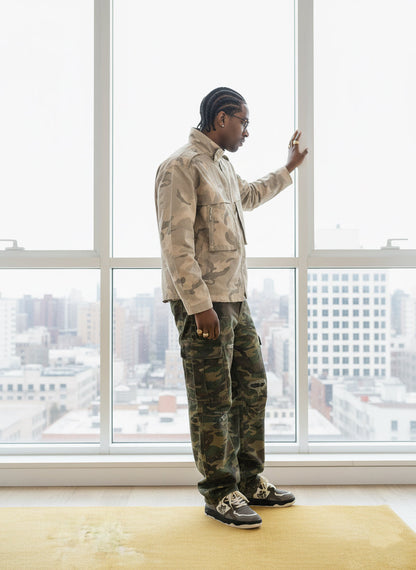 Woven Ripped Camouflage Flared Cargo Pants - 2410