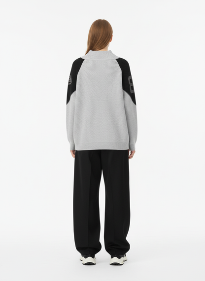 High Street Biker Style Patchwork Zip-up Knitted Jacket