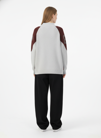 High Street Biker Style Patchwork Zip-up Knitted Jacket