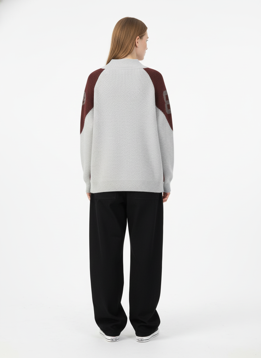 High Street Biker Style Patchwork Zip-up Knitted Jacket