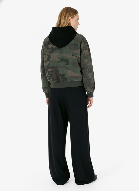 Retro Camouflage Faux Two-Piece Bomber Jacket