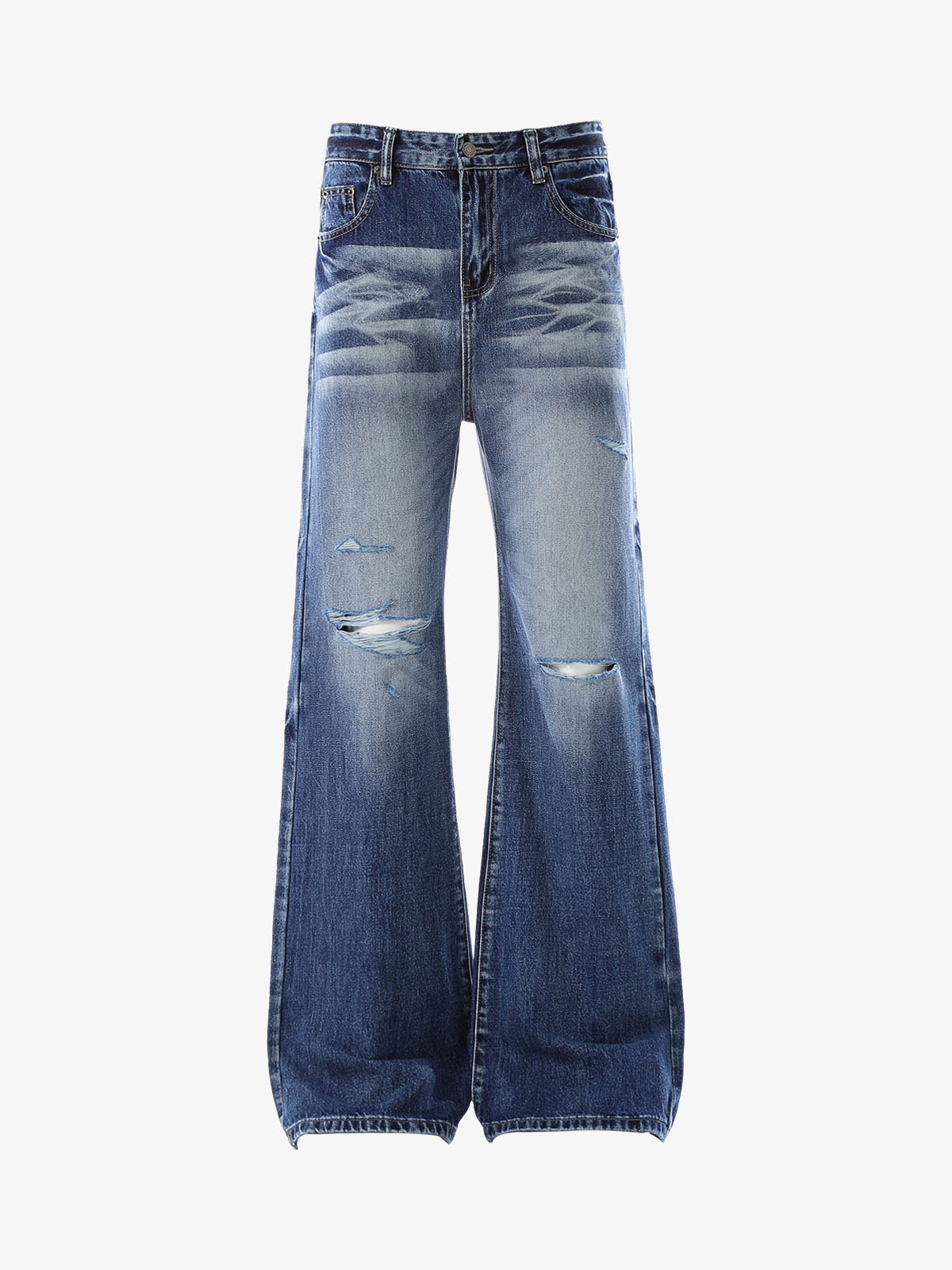 Hip-Hop Cut Distressed Washed Jeans