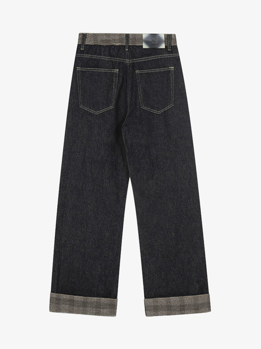 Stylish Wide-Leg Denim Trousers with Unique Cuff Design for Modern Fashionistas