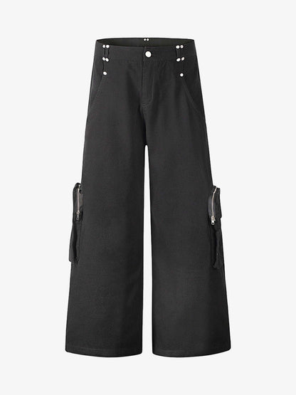 Street Metal Stud Zipper Multi-Pocket Workwear Casual Pants