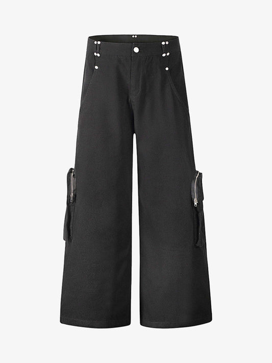 Street Metal Stud Zipper Multi-Pocket Workwear Casual Pants