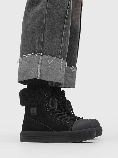 Winter Warmth High-Top Sneaker Boots with Fuzzy Collar