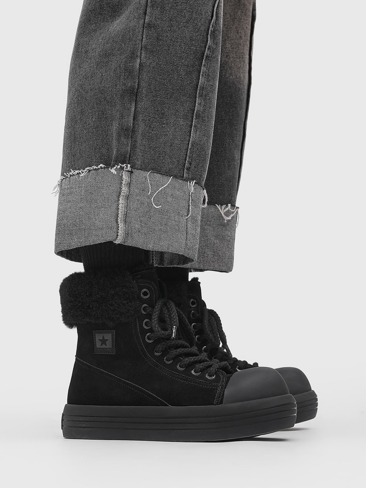 Winter Warmth High-Top Sneaker Boots with Fuzzy Collar