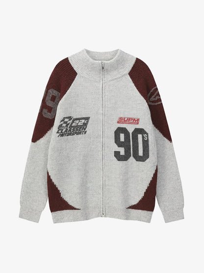 Stylish Contrast Panel Zip-Up Sweater for Casual and Sporty Looks