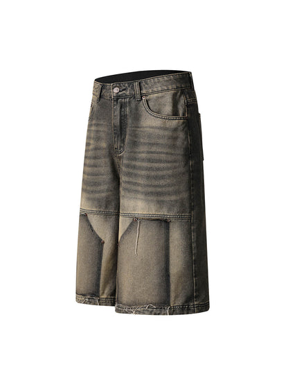 Thesupermade American Vintage Washed Patchwork Raw Edge Cropped Jeans