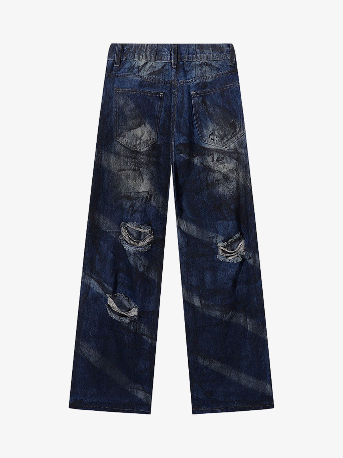 Distressed Wide-Leg Jeans with Tie-Dye Effect for Trendy Looks