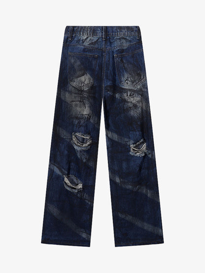 Distressed Wide-Leg Jeans with Tie-Dye Effect for Trendy Looks