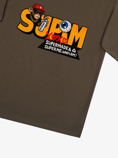 Supermade Trendy Hip-Hop Monkey Graffiti Font T-Shirt