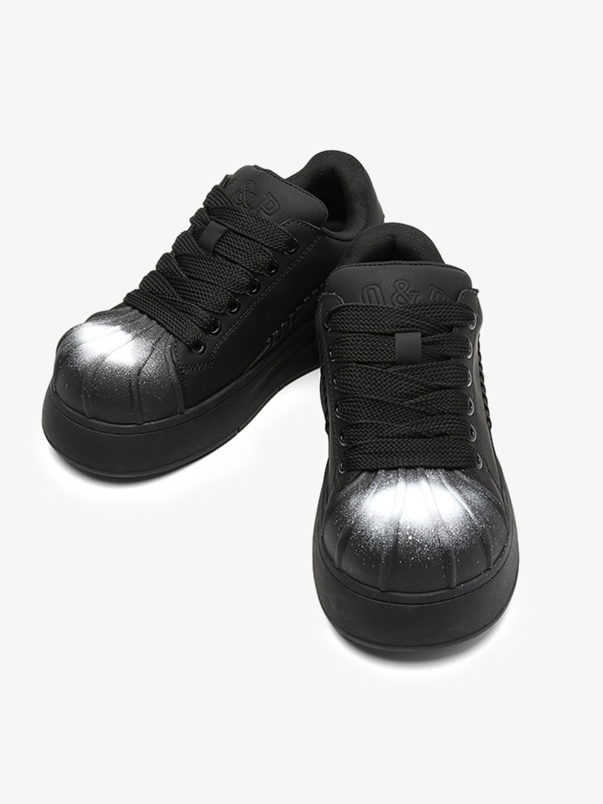 Black Chunky Sneakers with Fluid Lines and Granular Outsole for Everyday Wear