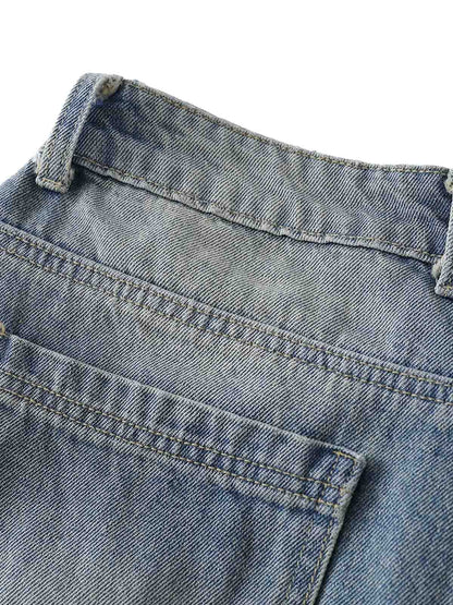 Thesupermade American Vintage Washed Patchwork Raw Edge Cropped Jeans