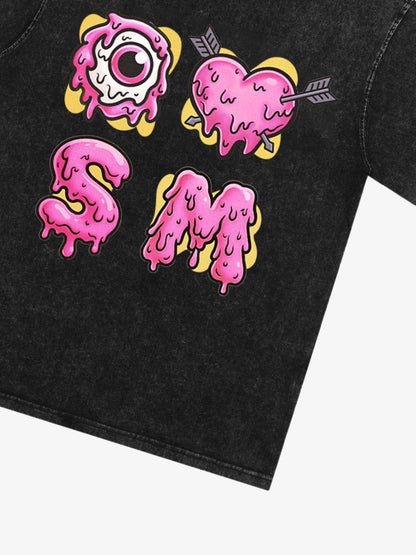 Thesupermade eyeball and love graffiti declaration T-shirt