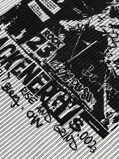 Striped Button-Up Shirt with Graphic Pocket Design