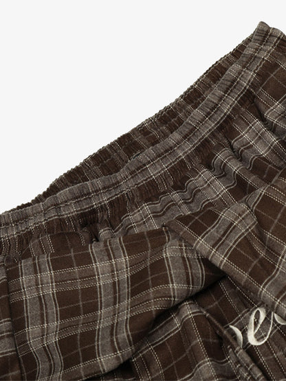 Plaid Wide-Leg Pants With Embroidered Logo for Casual Style