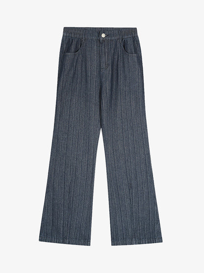Stylish Wide-Leg Denim Trousers with Pleated Design for Modern Fashionistas