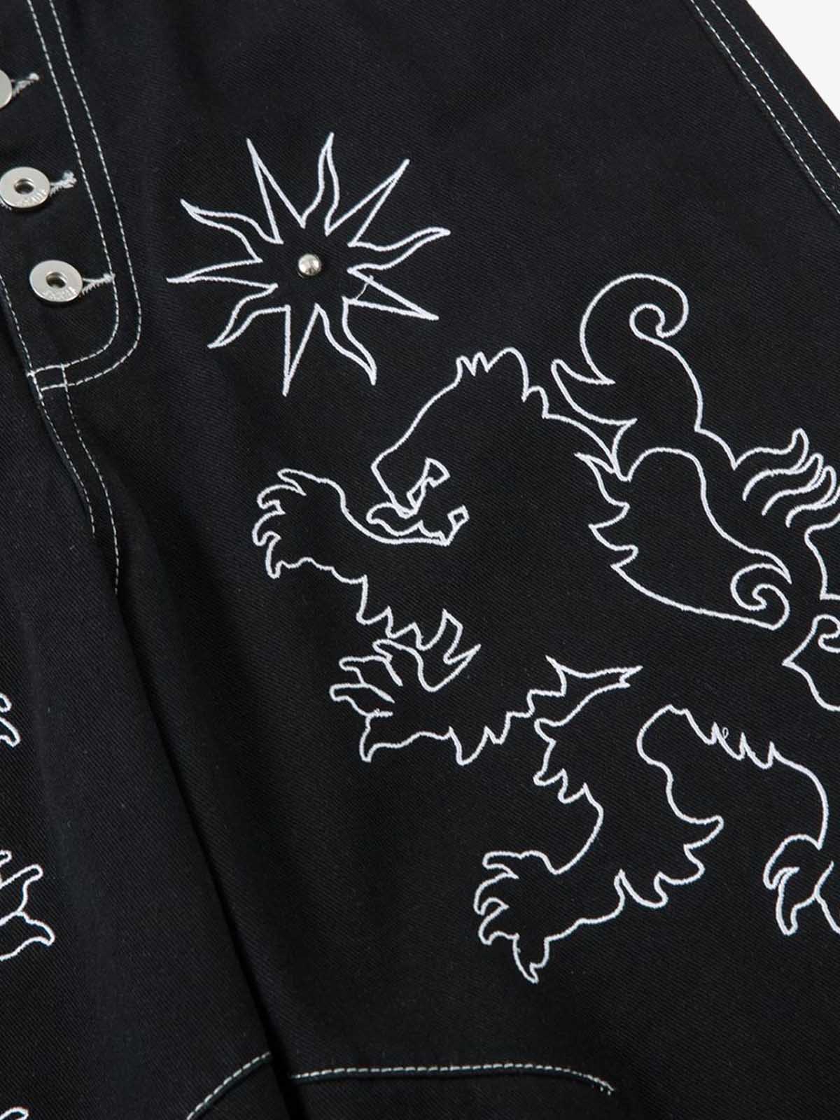 Thesupermade Heavy Contrast Thread Embroidered Multi-button Jeans