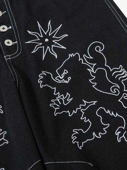 Thesupermade Heavy Contrast Thread Embroidered Multi-button Jeans