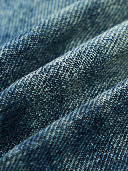 Retro Rhinestone Letter Embroidery Distressed Baggy Jeans