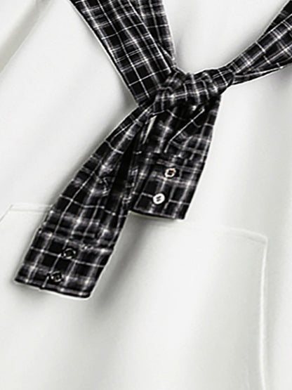 Stylish Plaid-Trimmed Hoodie with Sailor Collar Design for Women