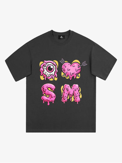 Thesupermade eyeball and love graffiti declaration T-shirt