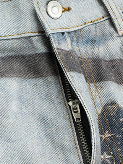 Multi-Keychain Heart Digital Printed Jeans