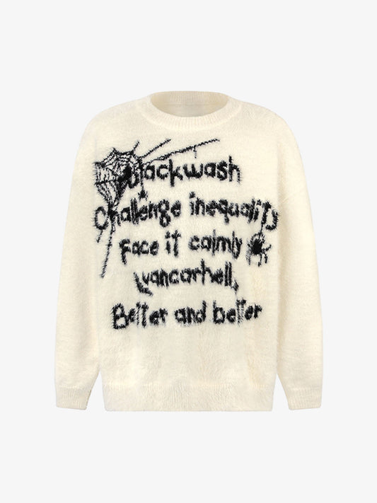 Retro Letter Jacquard Mink Sweater