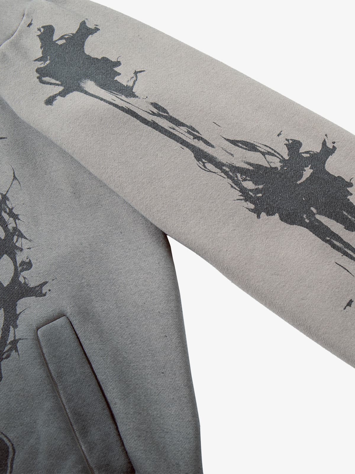 Street Washed Distressed Dark Skeletons Print Hoodie