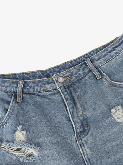 Thesupermade Camouflage Patchwork Ripped Cargo Jeans