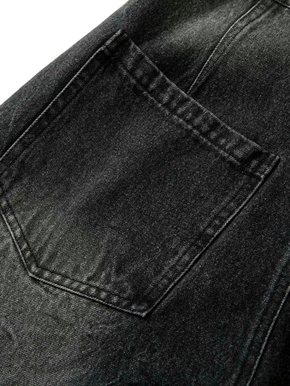 Distressed Striped Side Chain Patchwork Ripped Straight Jeans - 2391