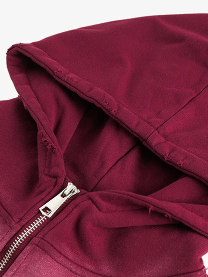 Street Distressed Half-Zip Ripped Hoodie
