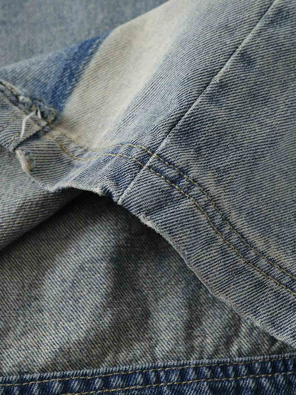 Thesupermade American Vintage Washed Patchwork Raw Edge Cropped Jeans