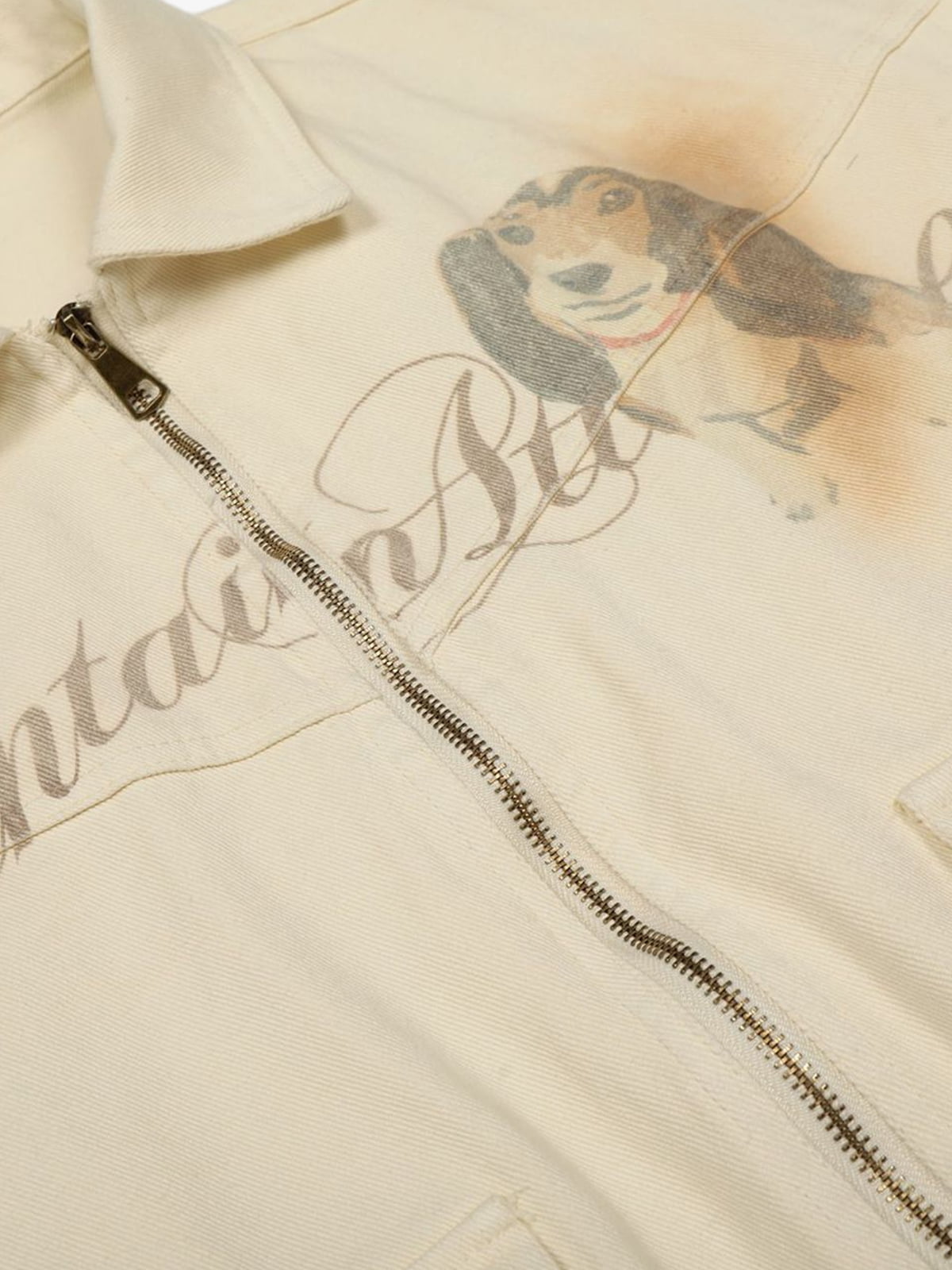 Distressed Graphic Jacket with Unique Dog Illustrations