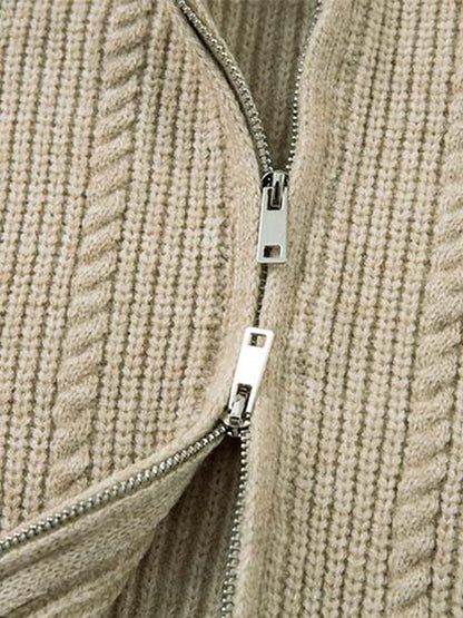 Cable Knit Zip-Up Sweater Jacket for Cozy Elegance