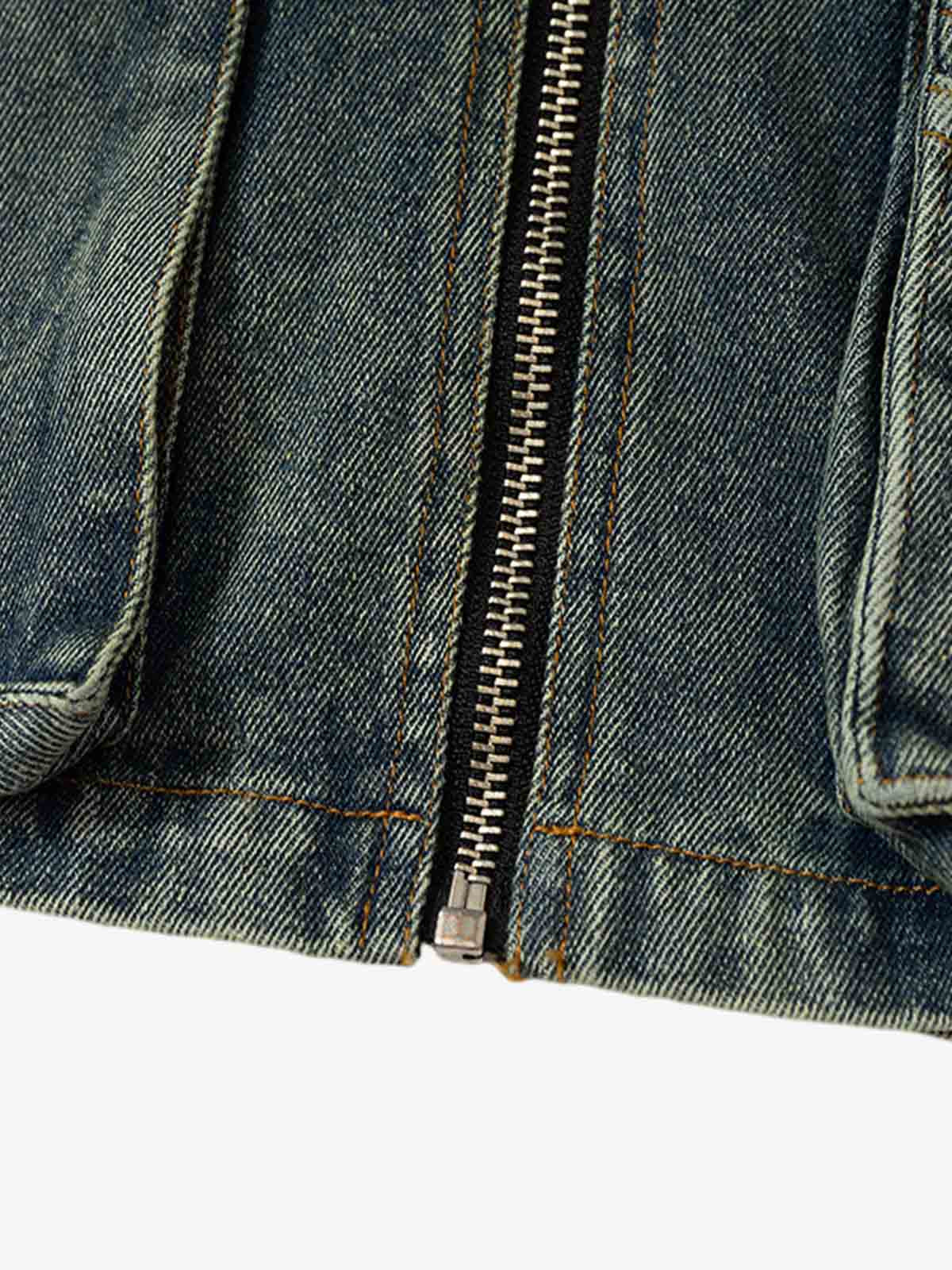 Thesupermade Functional Multi-pocket Hooded Denim Vest