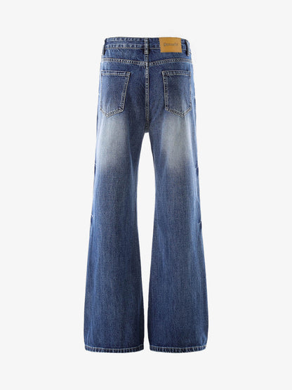 Hip-Hop Cut Distressed Washed Jeans