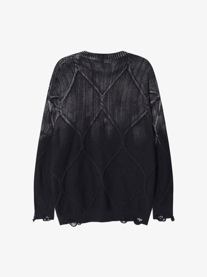 Paint Spray Hole Cable Crewneck Sweater