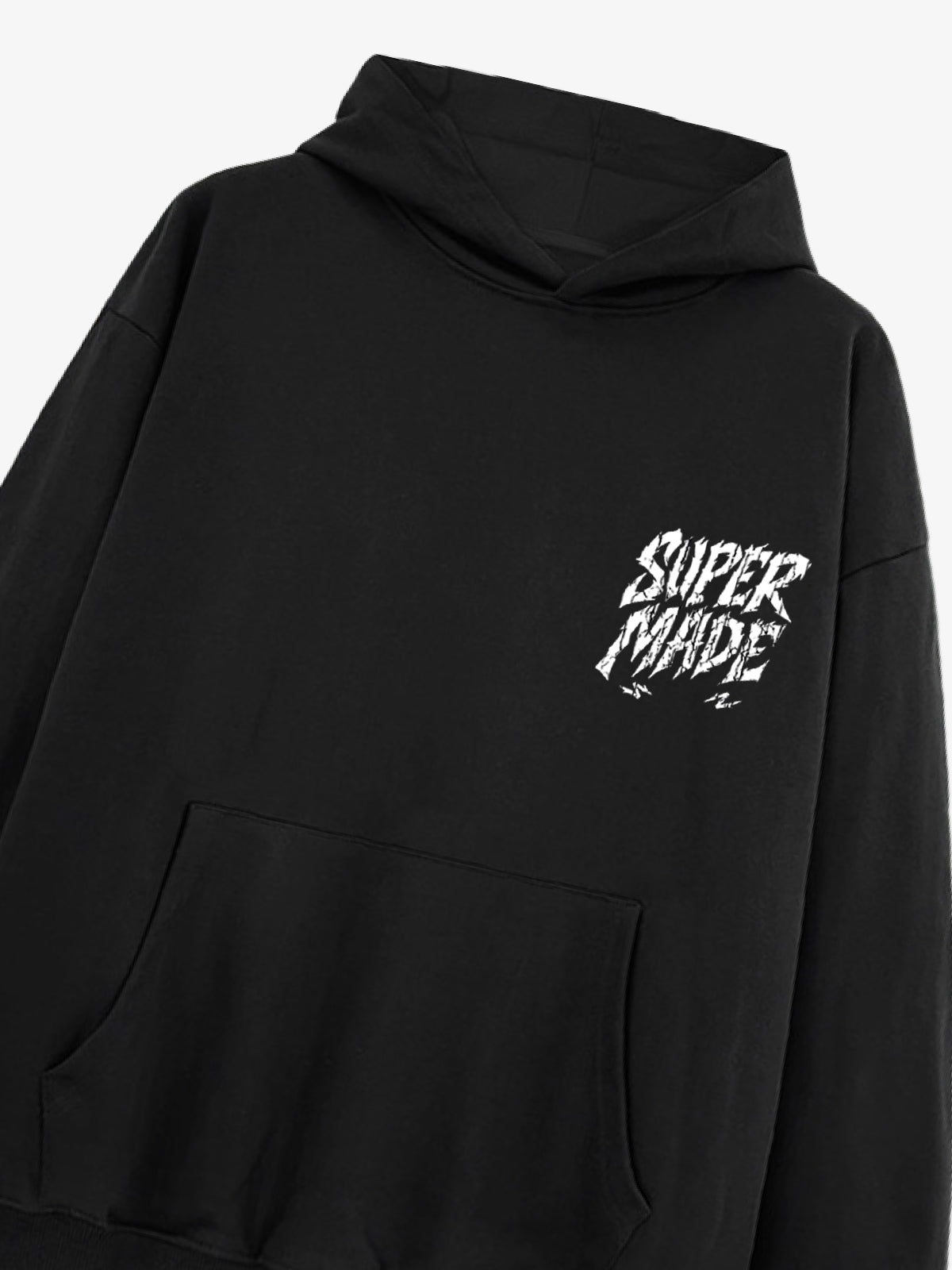 Distressed Graphic Hoodie with Bold Angel Wings Design for Men