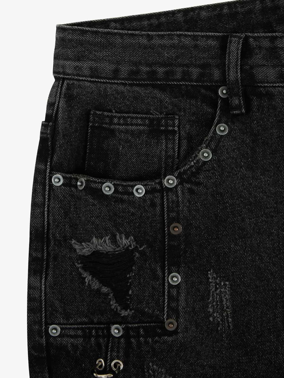 Vintage Washed Distressed Metal Ring Baggy Jeans