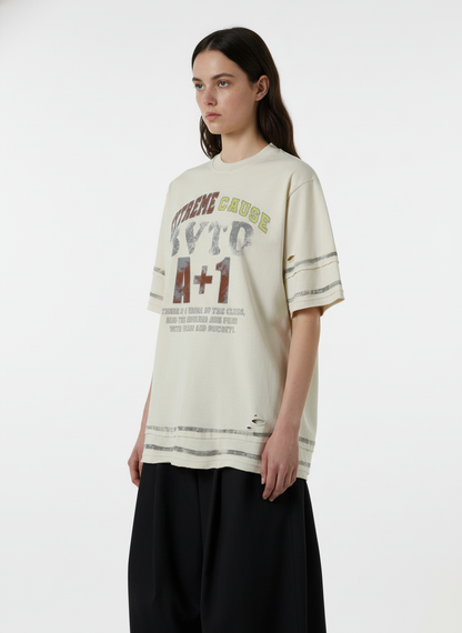 Graffiti Raw Edge Patchwork T-Shirt