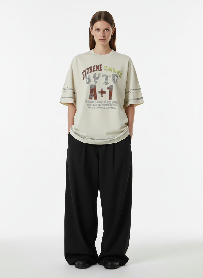 Graffiti Raw Edge Patchwork T-Shirt