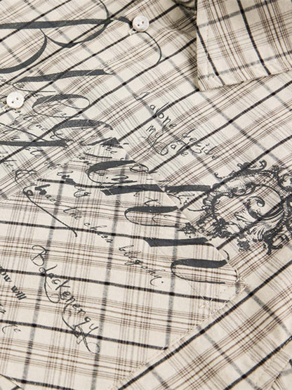 Street Print Lettering Plaid Long-Sleeve Shirt