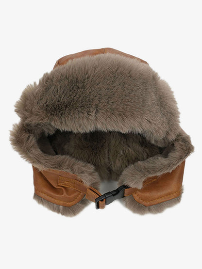 Vintage Distressed Leather Plush Trapper Hat