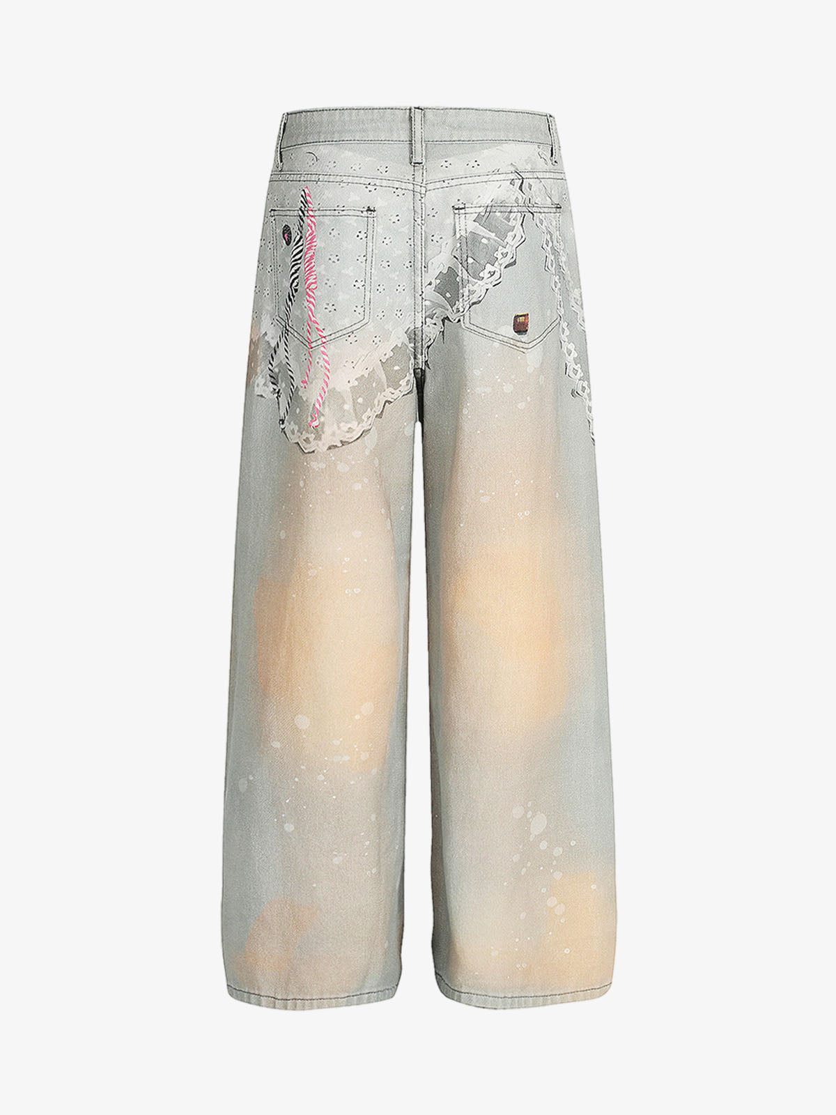 Unique Artistic Denim Trousers with Embellished Details for Women